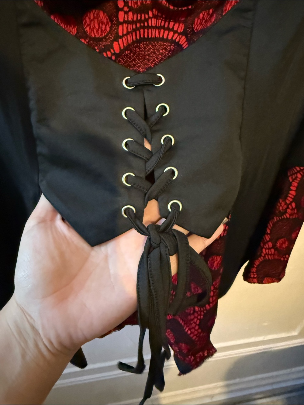 Black & Red Lace Gothic Corset Tunic top - Picture 7 of 11